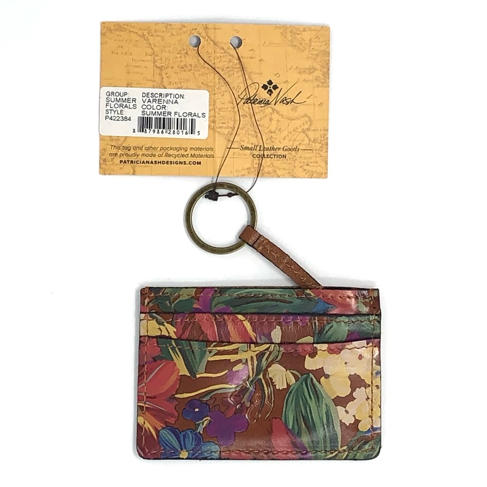 Patricia Nash Varenna leather key chain / card holder Summer Florals - NWT